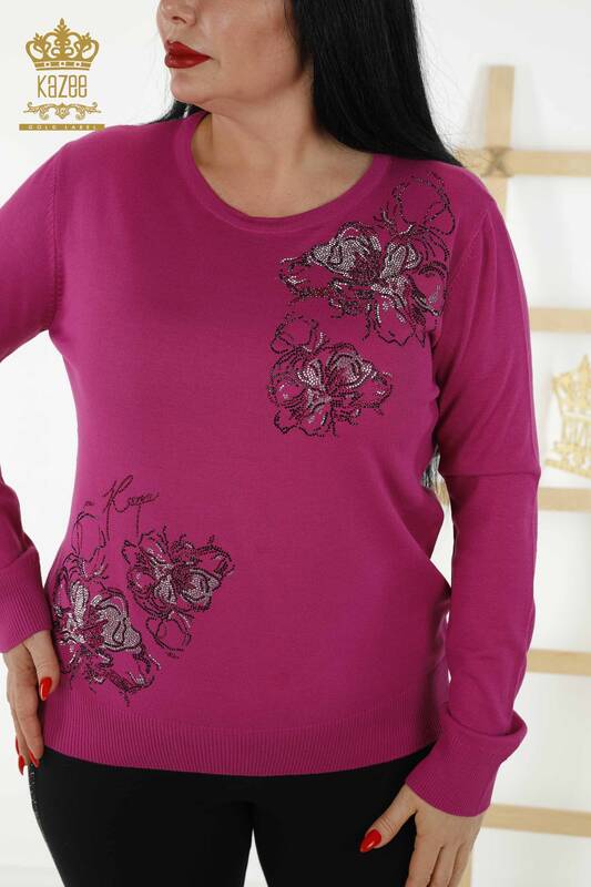 Wholesale Women's Sweater - Floral Pattern - Fuchsia - 30152 | KAZEE