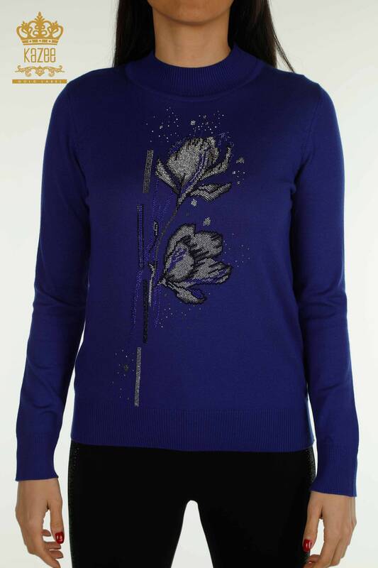 Wholesale Women's Knitwear Sweater Flower Patterned Saks - 30656 | KAZEE
