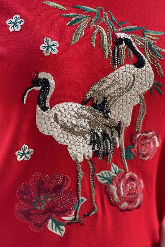Wholesale Women's Knitwear Sweater Floral Pattern Short Sleeve - 16600 | KAZEE