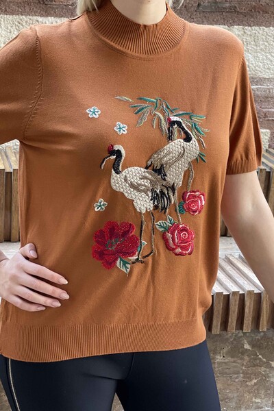 Wholesale Women's Knitwear Sweater Floral Pattern Short Sleeve - 16600 | KAZEE - Thumbnail