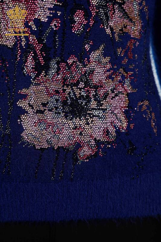 Wholesale Women's Knitwear Sweater Flower Patterned Stone Embroidered Angora - 18906 | KAZEE