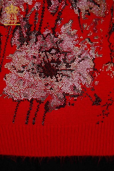 Wholesale Women's Knitwear Sweater Flower Patterned Stone Embroidered Angora - 18906 | KAZEE - Thumbnail