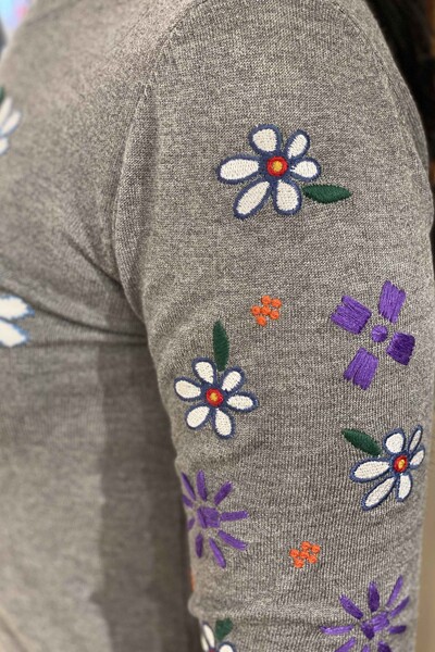 Wholesale Women's Knitwear Sweater Floral Pattern Turtleneck - 14800 | KAZEE - Thumbnail