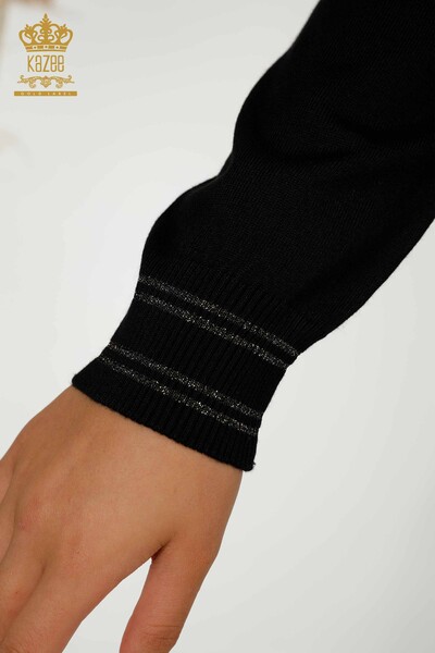 Wholesale Women's Knitwear Sweater Flower Stone Embroidered Black - 30109 | KAZEE - Thumbnail