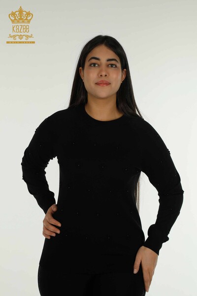 Wholesale Women's Knitwear Sweater Floral Woven Black - 16876 | KAZEE - Thumbnail