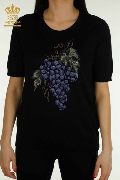 Kazee - Wholesale Women's Knitwear Sweater Grape Patterned Black - 30488 | KAZEE (1)