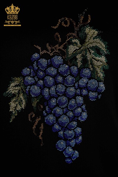 Wholesale Women's Knitwear Sweater Grape Patterned Black - 30488 | KAZEE - Thumbnail (2)