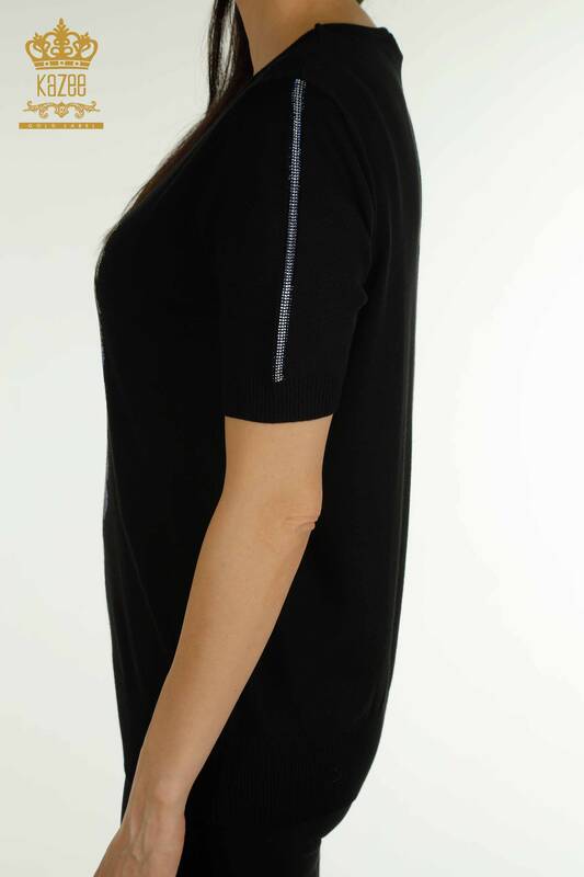 Wholesale Women's Knitwear Sweater Grape Patterned Black - 30488 | KAZEE