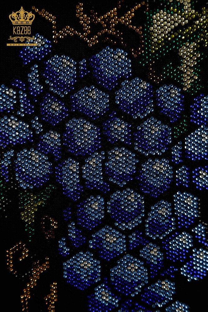 Wholesale Women's Knitwear Sweater Grape Patterned Black - 30488 | KAZEE - 4