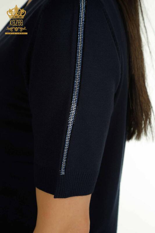 Wholesale Women's Knitwear Sweater Grape Patterned Navy Blue - 30488 | KAZEE