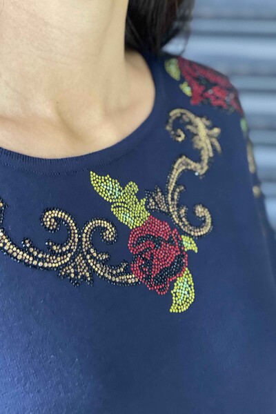 Wholesale Women's Knitwear Sweater Rose Pattern Embroidered - 16604 | KAZEE - Thumbnail