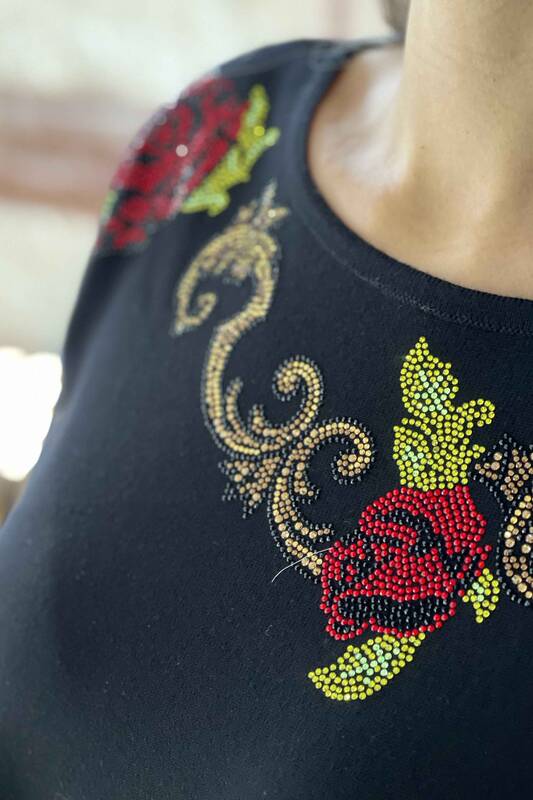 Wholesale Women's Knitwear Sweater Rose Pattern Embroidered - 16604 | KAZEE
