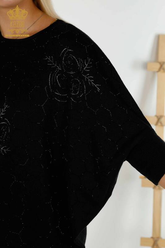 Wholesale Women's Knitwear Sweater Half Sleeve Black - 16803 | KAZEE