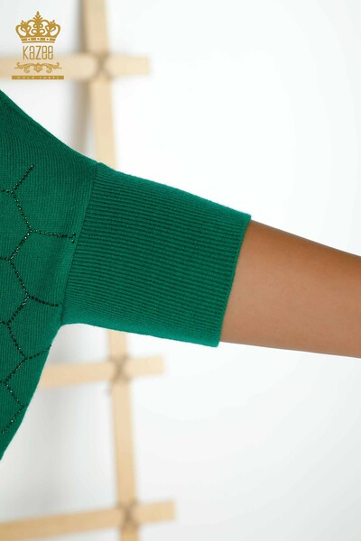 Wholesale Women's Knitwear Sweater Half Sleeve Green - 16803 | KAZEE - Thumbnail