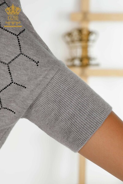 Wholesale Women's Knitwear Sweater - Half Sleeve - Gray - 16803 | KAZEE - Thumbnail