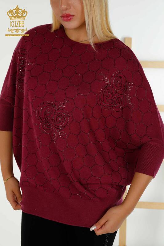 Wholesale Women's Knitwear Sweater Half Sleeve Purple - 16803 | KAZEE