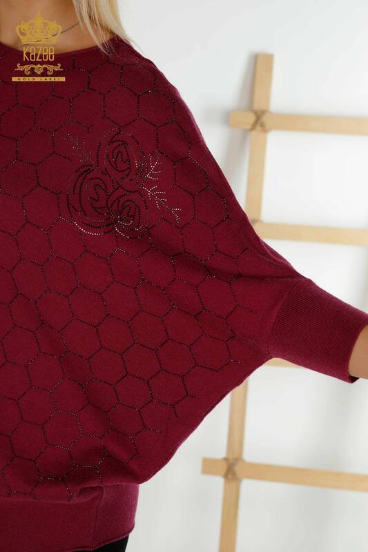 Wholesale Women's Knitwear Sweater Half Sleeve Purple - 16803 | KAZEE