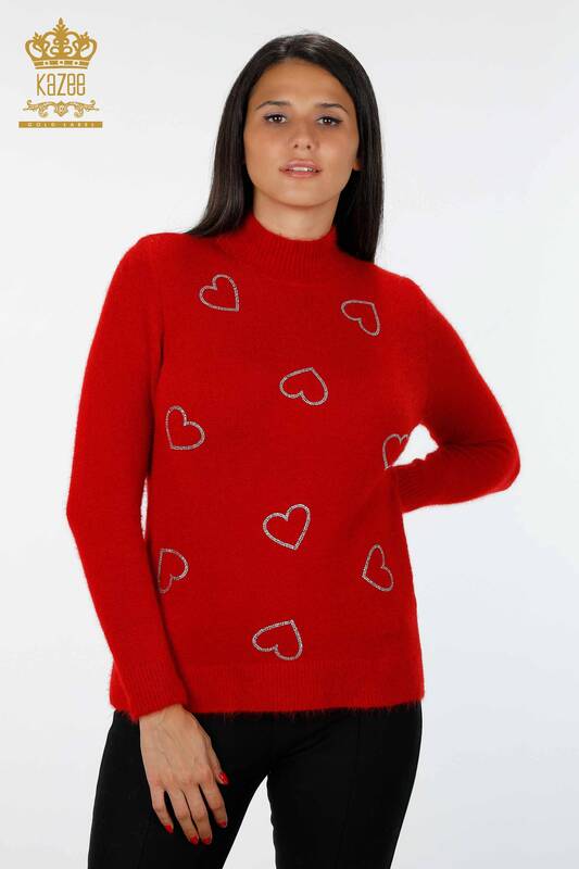 Wholesale Women's Knitwear Sweater Heart Embroidered Stone Embroidery Angora - 18910 | KAZEE