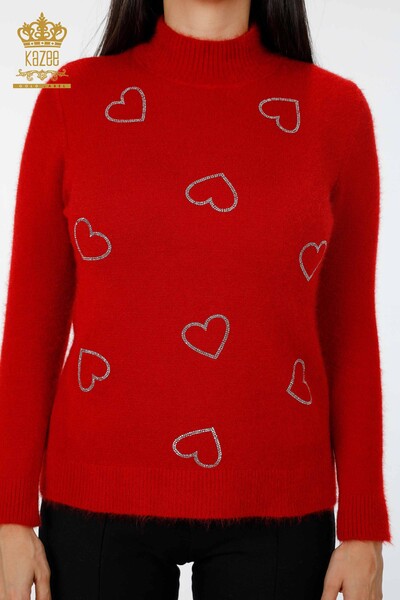 Wholesale Women's Knitwear Sweater Heart Embroidered Stone Embroidery Angora - 18910 | KAZEE - Thumbnail
