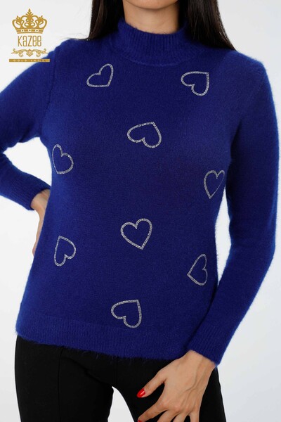 Wholesale Women's Knitwear Sweater Heart Embroidered Stone Embroidery Angora - 18910 | KAZEE - Thumbnail