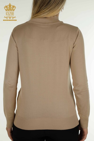 Wholesale Women's Knitwear Sweater High Collar Basic Beige - 30613 | KAZEE - Thumbnail