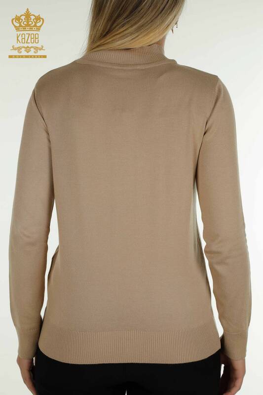 Wholesale Women's Knitwear Sweater High Collar Basic Beige - 30613 | KAZEE