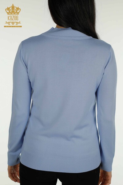 Wholesale Women's Knitwear Sweater High Collar Basic Blue - 30613 | KAZEE - Thumbnail