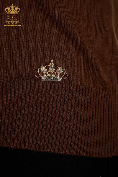 Wholesale Women's Knitwear Sweater High Collar Basic Brown - 30613 | KAZEE - Thumbnail