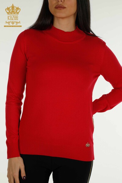 Wholesale Women's Knitwear Sweater High Collar Basic Coral - 30613 | KAZEE - Thumbnail