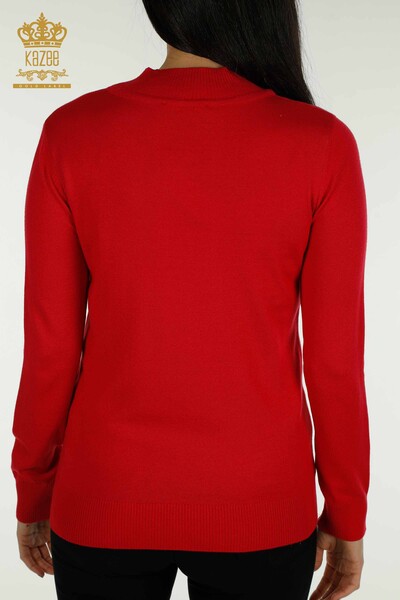 Wholesale Women's Knitwear Sweater High Collar Basic Coral - 30613 | KAZEE - Thumbnail