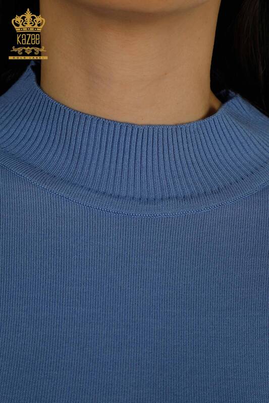 Wholesale Women's Knitwear Sweater High Collar Basic Dark Blue - 30613 | KAZEE