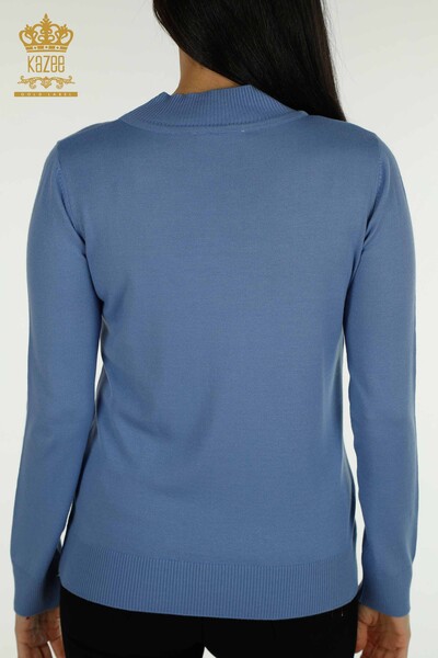 Wholesale Women's Knitwear Sweater High Collar Basic Dark Blue - 30613 | KAZEE - Thumbnail