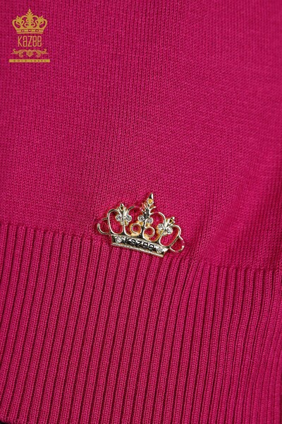Wholesale Women's Knitwear Sweater - Stand Collar - Basic - Dark Fuchsia - 16663 | KAZEE - Thumbnail