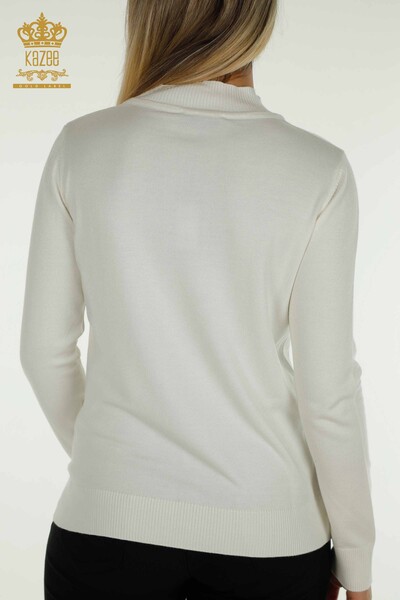 Wholesale Women's Knitwear Sweater High Collar Basic Ecru - 30613 | KAZEE - Thumbnail