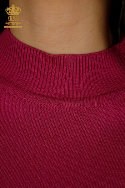 Wholesale Women's Knitwear Sweater High Collar Basic Fuchsia - 30613 | KAZEE - Thumbnail