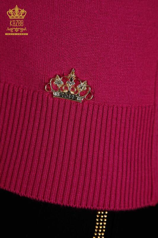 Wholesale Women's Knitwear Sweater High Collar Basic Fuchsia - 30613 | KAZEE