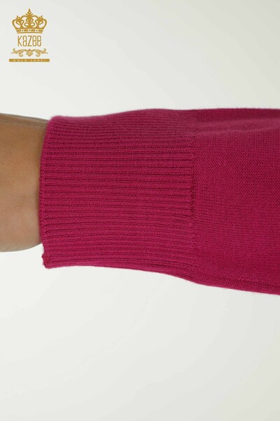 Wholesale Women's Knitwear Sweater High Collar Basic Fuchsia - 30613 | KAZEE - Thumbnail
