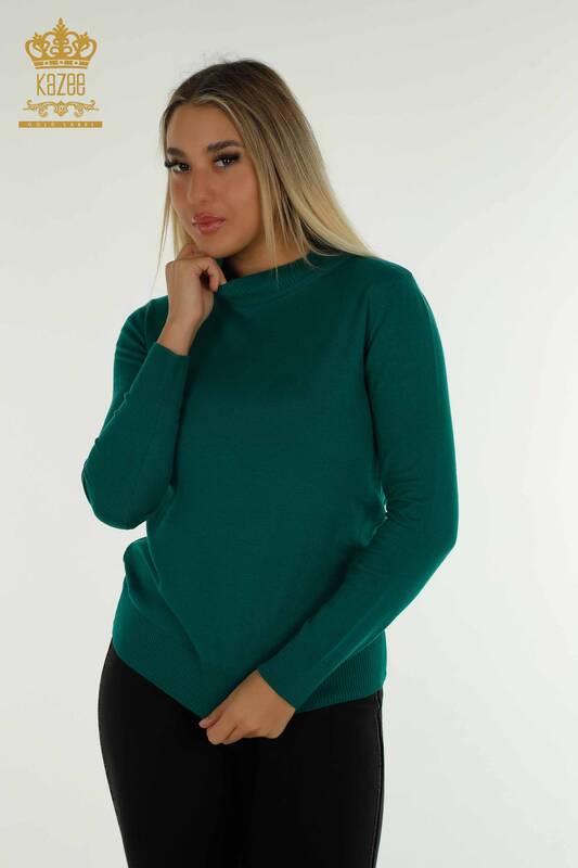 Wholesale Women's Knitwear Sweater High Collar Basic Green - 30613 | KAZEE