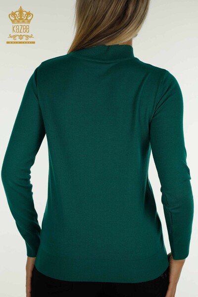 Wholesale Women's Knitwear Sweater High Collar Basic Green - 30613 | KAZEE - Thumbnail