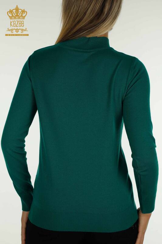 Wholesale Women's Knitwear Sweater High Collar Basic Green - 30613 | KAZEE