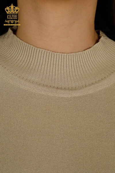 Wholesale Women's Knitwear Sweater High Collar Basic Light Beige - 30613 | KAZEE - Thumbnail