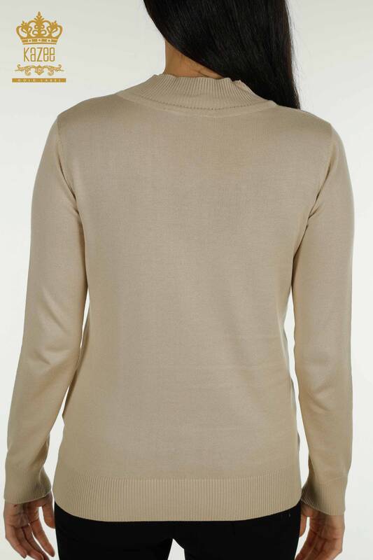 Wholesale Women's Knitwear Sweater High Collar Basic Light Beige - 30613 | KAZEE