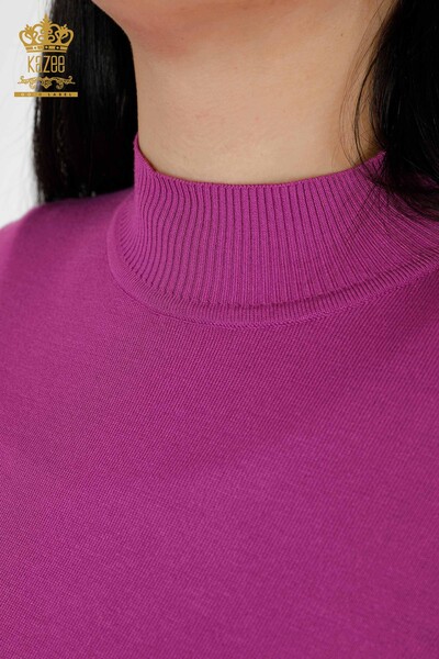 Wholesale Women's Knitwear Sweater High Collar Basic Lilac - 16663 | KAZEE - Thumbnail