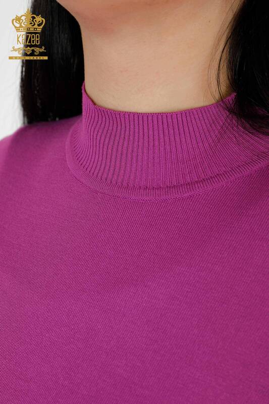 Wholesale Women's Knitwear Sweater High Collar Basic Lilac - 16663 | KAZEE