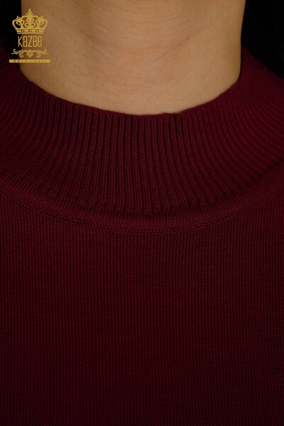 Wholesale Women's Knitwear Sweater High Collar Basic Purple - 30613 | KAZEE - Thumbnail