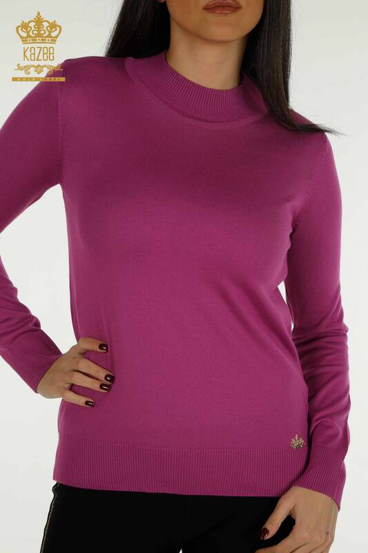 Wholesale Women's Knitwear Sweater High Collar Basic Lilac - 30613 | KAZEE