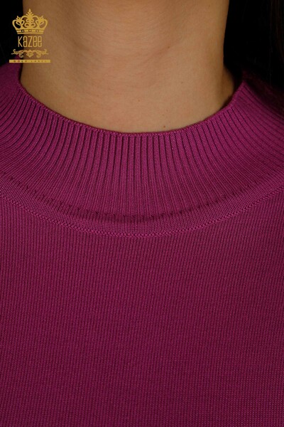 Wholesale Women's Knitwear Sweater High Collar Basic Lilac - 30613 | KAZEE - Thumbnail