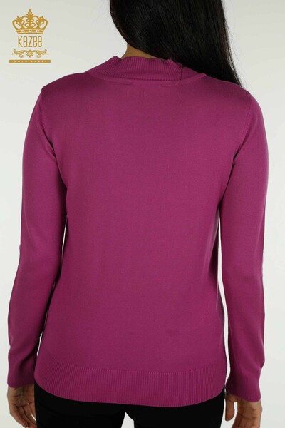 Wholesale Women's Knitwear Sweater High Collar Basic Lilac - 30613 | KAZEE - Thumbnail