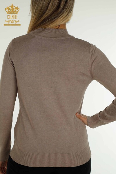 Wholesale Women's Knitwear Sweater High Collar Basic Mink - 30613 | KAZEE - Thumbnail