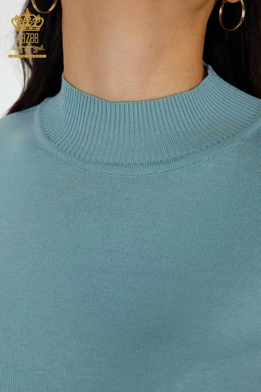 Wholesale Women's Knitwear Sweater High Collar Basic Mint - 16663 | KAZEE